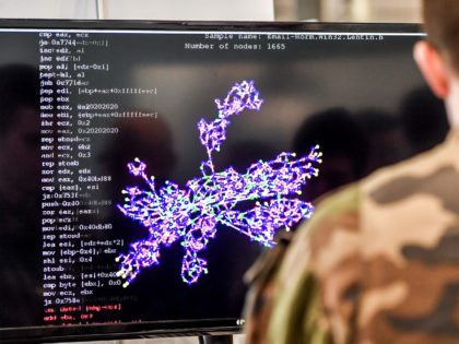 A member of the military specialised in cyber defense works on a computer during the 10th International Cybersecurity Forum in Lille on January 23, 2018. / AFP PHOTO / PHILIPPE HUGUEN (Photo credit should read PHILIPPE HUGUEN/AFP/Getty Images)
