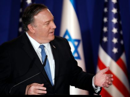 US Secretary of State Mike Pompeo speaks during a joint press conference with Israeli Prime Minister at his residence in Jerusalem on March 21, 2019. - Pompeo issued a thinly veiled jab at US Democrats over anti-Semitism, following controversial comments by a Muslim congresswoman over American support for Israel. (Photo …