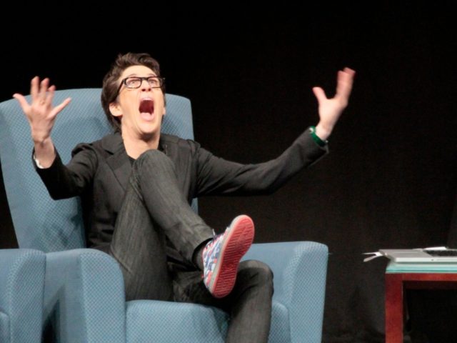 MUNCIE IN- DECEMBER 02 Rachel Maddow discusses the headlines of the day in Emens Auditorium at Ball State University Letterman's alma mater