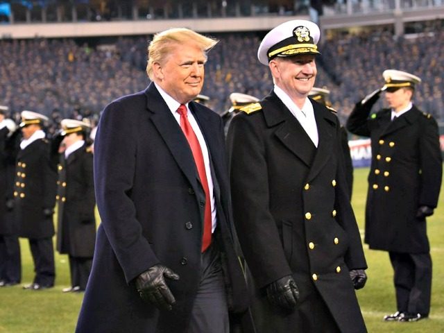 President Donald Trump, seen with Naval Academy Superintendent Vice Adm. Ted Carter at the Army-Navy football game Saturday, suggested the new figure as a “negotiating tactic," according to a source. | Susan Walsh/AP Photo