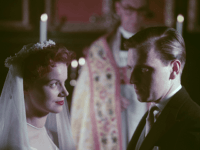 A bride, groom and priest at a wedding, April 1955. (Photo by Hulton Archive/Getty Images)