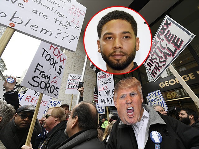 Protestors protest Cook County State's Attorney Kim Foxx's office's decision to drop all charges against "Empire" actor Jussie Smollett, Monday, April 1, 2019, in Chicago. (AP Photo/Paul Beaty)