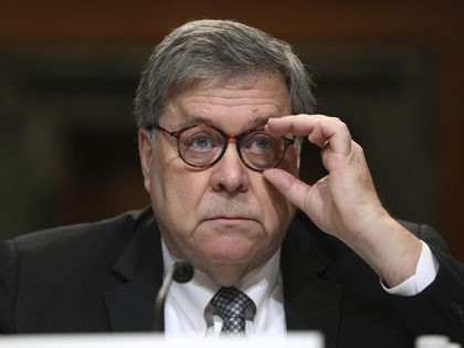 Attorney General William Barr appears before a Senate Appropriations subcommittee to make his Justice Department budget request, Wednesday, April 10, 2019, in Washington. (AP Photo/Andrew Harnik)