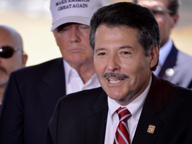 Laredo Mayor Pete Saenz with then-presidential candidate Donald Trump at the World Trade C