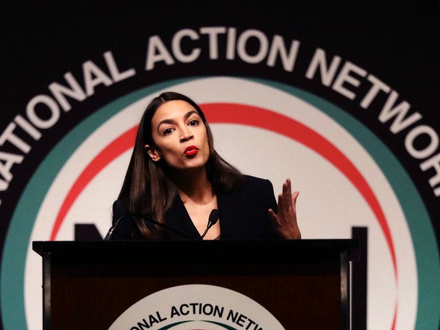 U.S. Rep. Alexandria Ocasio-Cortez (D-NY) speaks at the National Action Network's annual convention on April 5, 2019 in New York City. Founded by Rev. Al Sharpton in 1991, the National Action Network is one of the most influential African American organizations dedicated to civil rights in America. (Photo by Spencer …