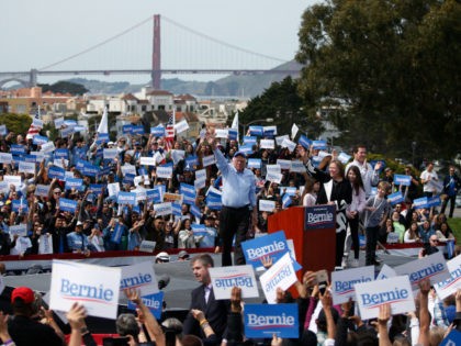 Democratic presidential candidate U.S. Sen. Bernie Sanders (I-VT) speaks during a campaign rally at the Great Meadow Park in Fort Mason on March 24, 2019 in San Francisco, California. Sanders, who is so far the top Democratic candidate in the race, is making the rounds in California which is considered …