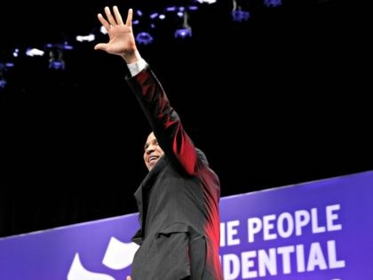 Democratic presidential candidate Sen. Cory Booker, D-N.J., greets the audience during a p