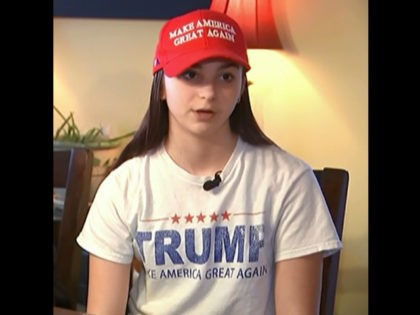 Ciretta Mackenzie, a 15-year-old freshman at Epping High School, in Epping, New Hampshire, told the media she was reprimanded by teachers for wearing the “Make America Great Again” hat and Trump t-shirt and had to borrow a sweatshirt to wear all day to hide her shirt.