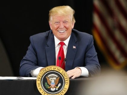 President Trump Attends Roundtable Discussion On Economy And Tax Reform At Trucking Equipm