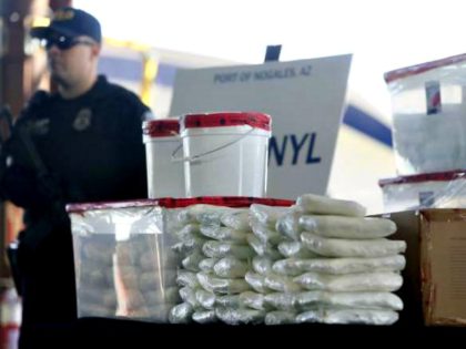 This Jan. 31, 2019 file photo shows a display of fentanyl and meth that was seized by Customs and Border Protection officers over the weekend at the Nogales Port of Entry at a press conference in Nogales, Ariz. Law enforcement officers in the U.S. Southwest say they have also seen …