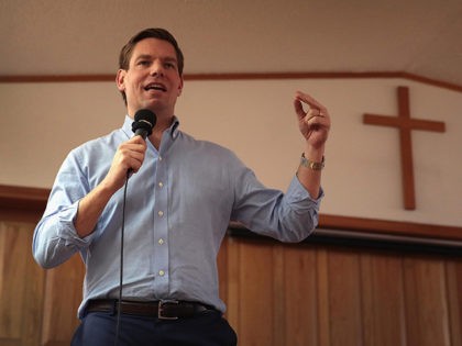 ALBIA, IOWA - FEBRUARY 17: Congressman Eric Swalwell (D-CA) speaks to guests at the Monroe County Democrats spaghetti supper at the First Christian Church on February 17, 2019 in Albia, Iowa. U.S. Senator Amy Klobuchar (D-MN), and former Maryland congressman John Delaney, who are vying for the 2020 Democratic nomination …