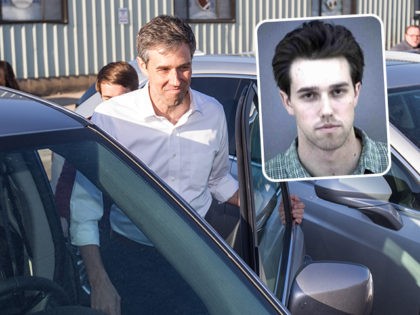 (Inset: Beto O'Rourke mugshot) CONWAY, NH - MARCH 20: Democratic presidential candidate Be