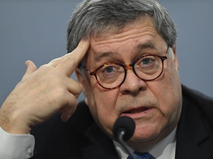 US Attorney General William Barr testifies during a US House Commerce, Justice, Science, and Related Agencies Subcommittee hearing on the Department of Justice Budget Request for Fiscal Year 2020, on Capitol Hill in Washington, DC, April 9, 2019. (Photo by SAUL LOEB / AFP) (Photo credit should read SAUL LOEB/AFP/Getty …