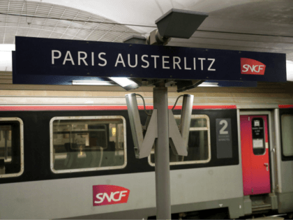 A train is stopped at a platform of the Gare d'Austerlitz in Paris on April 9, 2019.