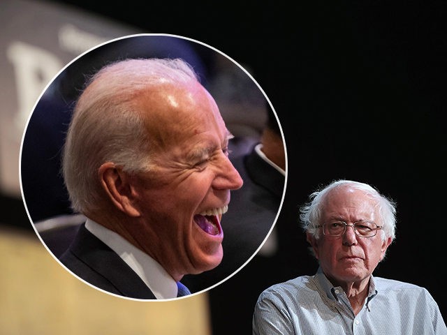 (INSET: Joe Biden) MUSCATINE, IOWA - APRIL 06: Democratic presidential candidate Senator Bernie Sanders (I-VT) host a campaign rally at the Fairfield Arts and Convention Center on April 06, 2019 in Fairfield, Iowa. The event is the final of three campaign events Sanders held in the state today. (Photo by …