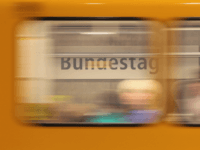 BERLIN, GERMANY - OCTOBER 12: A U55 U-Bahn commuter train arrives at the Bundestag station in Mitte district on October 12, 2011 in Berlin, Germany. Mitte district is home not only to the Bundestag and the offices of Germany's lawmakers, but also to many of the corporate representations, public relations …