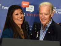 LAS VEGAS, NV - NOVEMBER 01: Democratic candidate for lieutenant governor and current Nevada Assemblywoman Lucy Flores (D-Las Vegas) (L) introduces U.S. Vice President Joe Biden at a get-out-the-vote rally at a union hall on November 1, 2014 in Las Vegas, Nevada. Biden is stumping for Nevada Democrats ahead of …