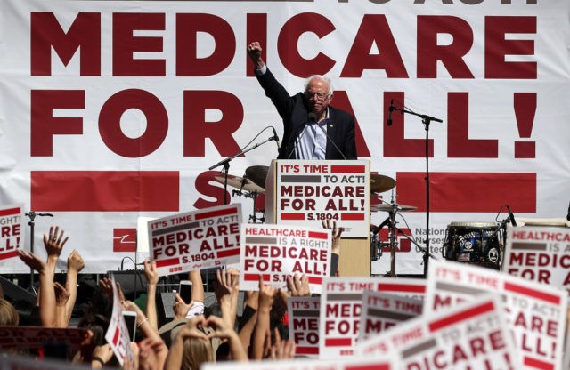 SAN FRANCISCO, CA - SEPTEMBER 22: U.S. Sen. Bernie Sanders (I-VT) speaks during a health care rally at the 2017 Convention of the California Nurses Association/National Nurses Organizing Committee on September 22, 2017 in San Francisco, California. Sen. Bernie Sanders addressed the California Nurses Association about his Medicare for All …