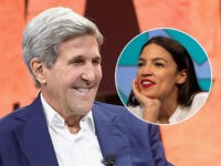 (INSET: Alexandria Ocasio-Cortez) BEVERLY HILLS, CA - OCTOBER 03: Former Secretary of State John Kerry speaks onstage during Vanity Fair New Establishment Summit at Wallis Annenberg Center for the Performing Arts on October 3, 2017 in Beverly Hills, California. (Photo by Matt Winkelmeyer/Getty Images)