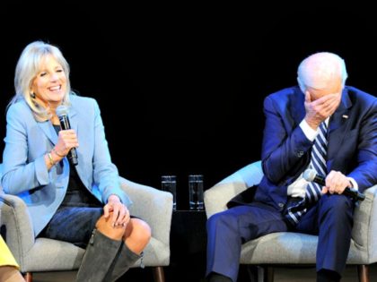 NEW YORK, NY - NOVEMBER 13: Former Second Lady of the United States Dr. Jill Biden (L) and Former Vice President of the United States Joe Biden speak onstage during Glamour Celebrates 2017 Women Of The Year Live Summit at Brooklyn Museum on November 13, 2017 in New York City. …