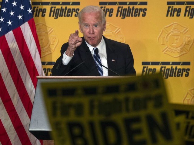 Former US Vice President Joe Biden speaks at the International Association of Fire Fighter
