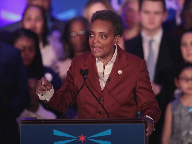 CHICAGO, ILLINOIS - APRIL 02: Lori Lightfoot delivers a victory speech after defeating Cook County Board President Toni Preckwinkle to become the next mayor of Chicago on April 02, 2019 in Chicago, Illinois. Lightfoot will become the first black female mayor of the city and its first openly gay mayor. …