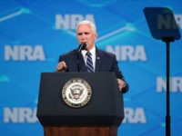 U.S. Vice President Mike Pence delivers remarks during the NRA-ILA Leadership Forum at the 148th NRA Annual Meetings & Exhibits on April 26, 2019 in Indianapolis, Indiana. The convention, which runs through Sunday, features more than 800 exhibitors and is expected to draw 80,000 guests. (Photo by Scott Olson/Getty Images)