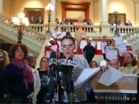 Actress Alyssa Milano speaks after delivering a letter to Georgia Gov. Brian Kemp's office detailing her opposition to HB 481 at the State Capitol, Tuesday, April 2, 2019, in Atlanta. HB 481 would ban almost all abortions after a fetal heartbeat can be detected. (AP Photo/John Bazemore)