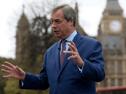 LONDON, ENGLAND - MARCH 29: Nigel Farage speaks to the media outside the Houses of Parliam