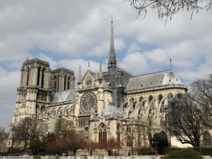 A picture taken on March 27, 2019 shows a scaffold during the restauration of Notre-Dame d