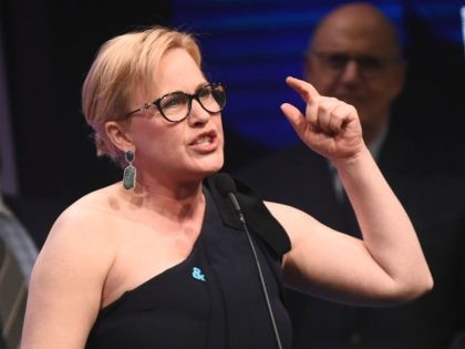 BEVERLY HILLS, CA - APRIL 01: Honoree Patricia Arquette accepts the Vanguard Award onstage