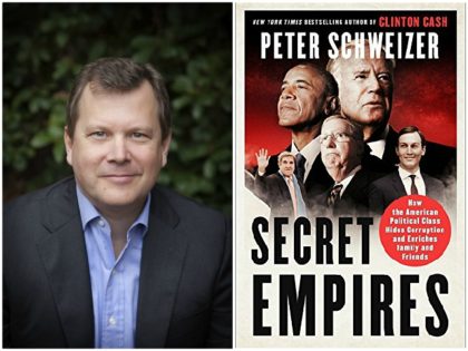 In this composite photograph Peter Schweizer is seen alongside his book "Secret Empires." (Nicole Myhre Photography, Amazon)