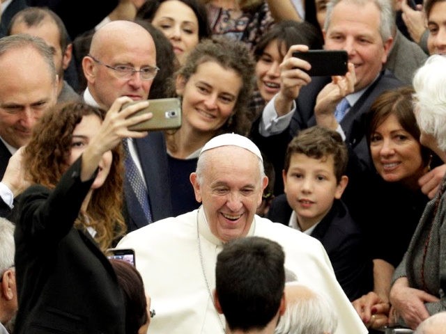 Pope Francis arrives on the occasion of an audience with high school Liceo Visconti studen