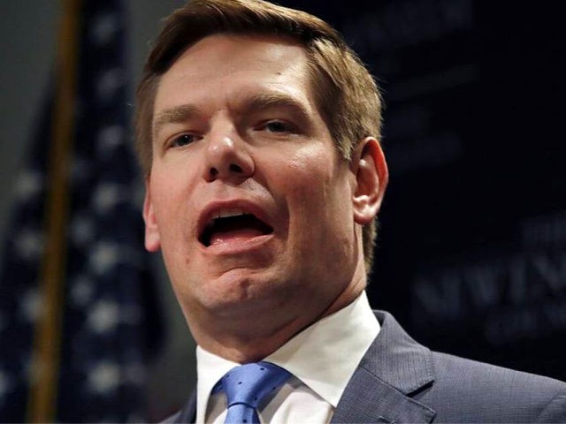FILE - In this Feb. 25, 2019, file photo, Rep. Eric Swalwell, D-Calif., speaks at a Politics & Eggs event in Manchester, N.H. Swalwell is officially in the running for the 2020 Democratic presidential nomination. Swalwell made the announcement during a taping Monday, April 8, of CBS’ “Late Show With …