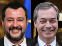 (L)Italy's Interior Minister and deputy PM Matteo Salvini smiles during a press conference to present the new economic law at the end of the Minister Council at Palazzo Chigi, in Rome, on January 17, 2019. (Photo by Alberto PIZZOLI / AFP) (Photo credit should read ALBERTO PIZZOLI/AFP/Getty Images) (R) LONDON, …