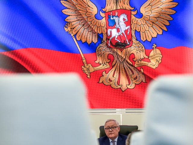 Russian deputy foreign minister Sergei Ryabkov speaks during a briefing to the media and m