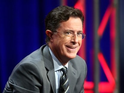 BEVERLY HILLS, CA - AUGUST 10: Host, executive producer, writer Stephen Colbert speaks onstage during the 'The Late Show with Stephen Colbert' panel discussion at the CBS portion of the 2015 Summer TCA Tour at The Beverly Hilton Hotel on August 10, 2015 in Beverly Hills, California. (Photo by Frederick …
