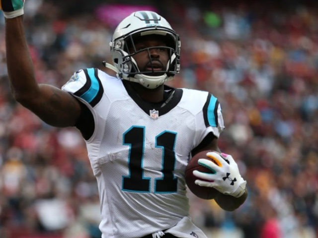 Wide receiver Torrey Smith #11 of the Carolina Panthers celebrates his touchdown after a p