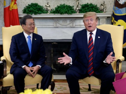 President Donald Trump meets with South Korean President Moon Jae-in in the Oval Office of