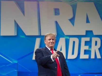 US President Donald Trump arrives to speak during the National Rifle Association Annual Me