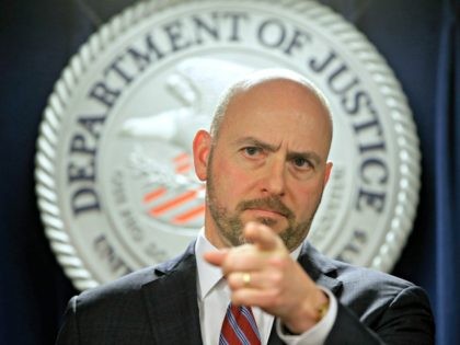 Andrew Lelling, U.S. attorney for the District of Massachusetts, speaks during a March news conference in Boston. On Thursday, Lelling announced obstruction-of-justice charges against Newton, Massachusetts, District Court Judge Shelley M. Richmond Joseph and a former court officer for allegedly helping a man in the country illegally evade immigration officials …