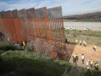TIJUANA, MEXICO - JANUARY 28: Construction of the U.S. border wall is halted after a car rolled down an embankment and landed against the wall on the Mexican side of the border on January 28, 2019 in Tijuana, Mexico. The U.S. government had been partially shut down as President Donald …