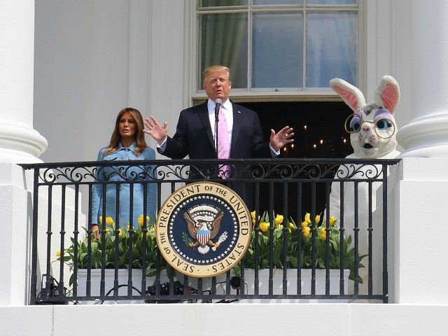 President Trump gives remarks at the annual White House Easter Egg Roll (Credit: Michelle Moons/Breitbart News)