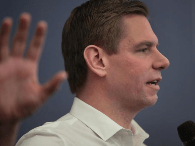 Congressman Eric Swalwell (Democrat - California) speaks to guests during an event at the Iowa City Public Library on February 18, 2019, in Iowa City, Iowa. Swalwell responded to a statement about him from the Trump campaign on Monday. SCOTT OLSON/GETTY IMAGES