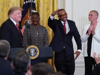 Gregory Allen, who served more than eight years in prison, thanks U.S. President Donald Trump during a First Step Act celebration in the East Room April 01, 2019 in Washington, DC. The First Step Act passed Congress with bipartisan support in December 2018, prompting the release of more than 500 …