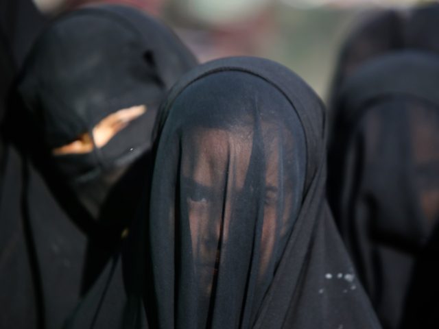 An Iraqi Shiite girl, whose face is covered with a veil, takes part in a parade in preparation for the peak of the mourning period of Ashura in Baghdad's northern district of Kadhimiya on November 1, 2014. Ashura mourns the death of Imam Hussein, a grandson of the Prophet Mohammed, …