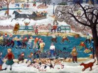 "Child and Sports–Winter," a WPA mural removed from a cafeteria at Percy Julian Middle School in Oak Park, Illinois. (Barbara Bernstein, www.NewDealArtRegistry.org)