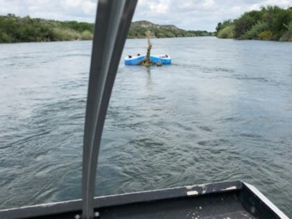 Del Rio Station Border Patrol marine agents find a small migrant family trapped in a makeshift raft in the middle of the Rio Grande. (Photo: U.S. Border Patrol/Del Rio Sector)