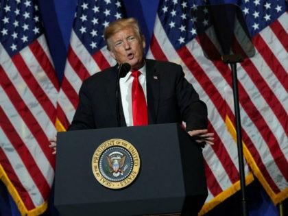 WASHINGTON, DC - MAY 17: U.S. President Donald Trump addresses the National Association of Realtors Legislative Meetings & Trade Expo May 17, 2019 in Washington, DC. President Trump announced that the U.S. will lift its tariffs on steel and aluminum from Canada and Mexico. (Photo by Alex Wong/Getty Images)