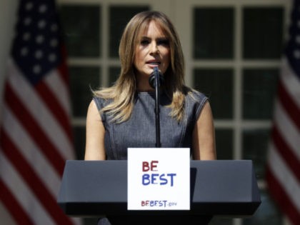 First lady Melania Trump speaks at the opening of a program for the first lady's Be Best initiative in the Rose Garden of the White House, Tuesday, May 7, 2019, in Washington. (AP Photo/Evan Vucci)